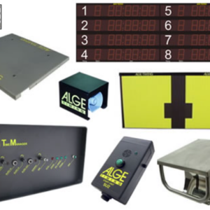 Timing equipment with digital and analog displays.