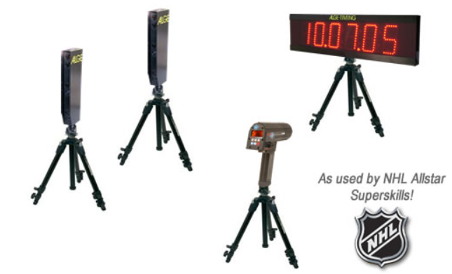 Hockey radar speed detectors on tripods.